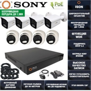 БЕСПРОВОДНАЯ ГОТОВАЯ IP СИСТЕМА ВИДЕОНАБЛЮДЕНИЯ НА 8 КАМЕР С POE ISON 8 К4