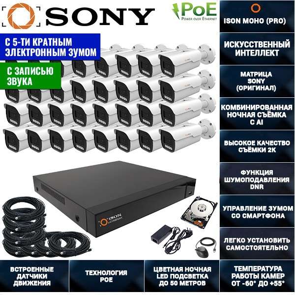 IP система видеонаблюдения 32 камеры ISON MOHO-32 с жесткими дисками IP система видеонаблюдения 32 камеры ISON MOHO-32 с жесткими дисками