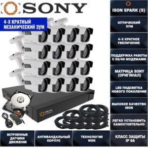IP Система видеонаблюдения с зумом на 16 камер POE ISON SPARK-16 С ЖЕСТКИМ ДИСКОМ