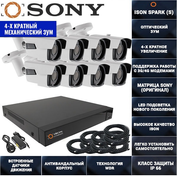 IP Система видеонаблюдения с зумом на 8 камер POE ISON SPARK-8 IP Система видеонаблюдения с зумом на 8 камер POE ISON SPARK-8