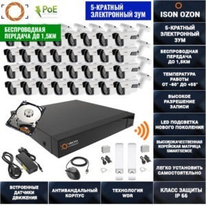 БЕСПРОВОДНАЯ IP СИСТЕМА ВИДЕОНАБЛЮДЕНИЯ НА 32 КАМЕРЫ С POE ISON 32