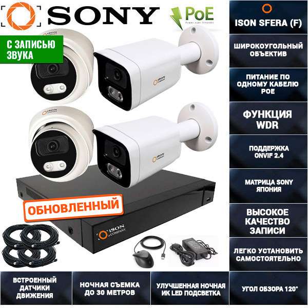 ГОТОВАЯ IP СИСТЕМА ВИДЕОНАБЛЮДЕНИЯ НА 4 КАМЕРЫ С POE ISON 4 К2 ГОТОВАЯ IP СИСТЕМА ВИДЕОНАБЛЮДЕНИЯ НА 4 КАМЕРЫ С POE ISON 4 К2