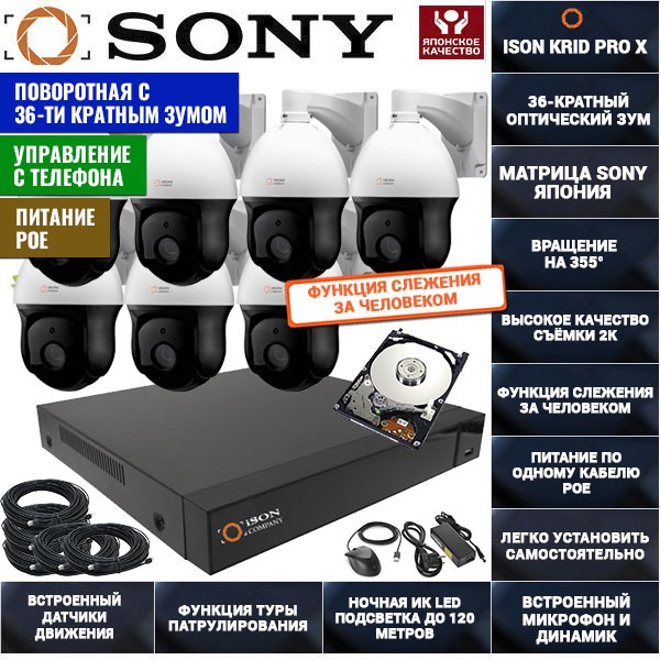 IP Система видеонаблюдения на 7 поворотных камер ISON KRID PRO X-7 С ЖЕСТКИМ ДИСКОМ IP Система видеонаблюдения на 7 поворотных камер ISON KRID PRO X-7 С ЖЕСТКИМ ДИСКОМ