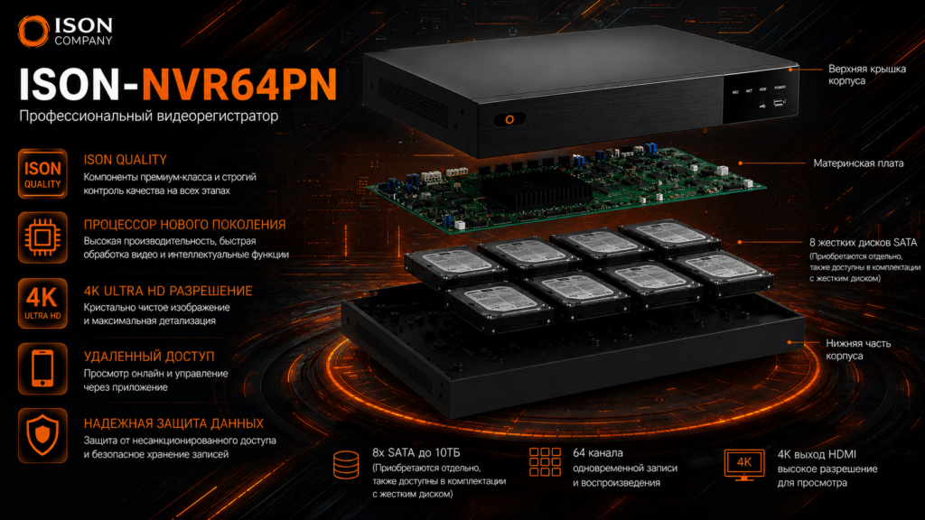 ПРОФЕССИОНАЛЬНЫЙ IP ВИДЕОРЕГИСТРАТОР НА 64 КАНАЛА ISON-NVR64PN