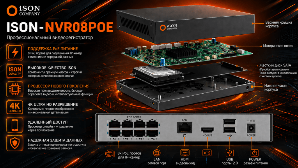 ВИДЕОРЕГИСТРАТОР ISON-NVR08POE