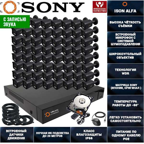 Готовая система видеонаблюдения на 64 камеры с POE ISON ALFA-64 с жестким диском_black Готовая система видеонаблюдения на 64 камеры с POE ISON ALFA-64 с жестким диском_black