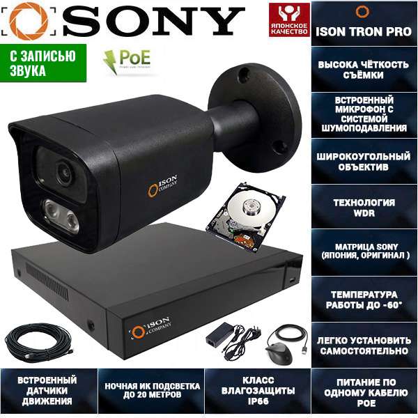 Система видеонаблюдения на 1 камеру с записью звука ISON TRON-1 с жёстким диском_black Система видеонаблюдения на 1 камеру с записью звука ISON TRON-1 с жёстким диском_black