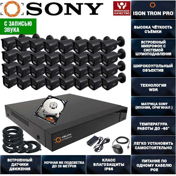 Система видеонаблюдения на 32 камеры с записью звука ISON TRON-32 с жёстким диском_black Система видеонаблюдения на 32 камеры с записью звука ISON TRON-32 с жёстким диском_black