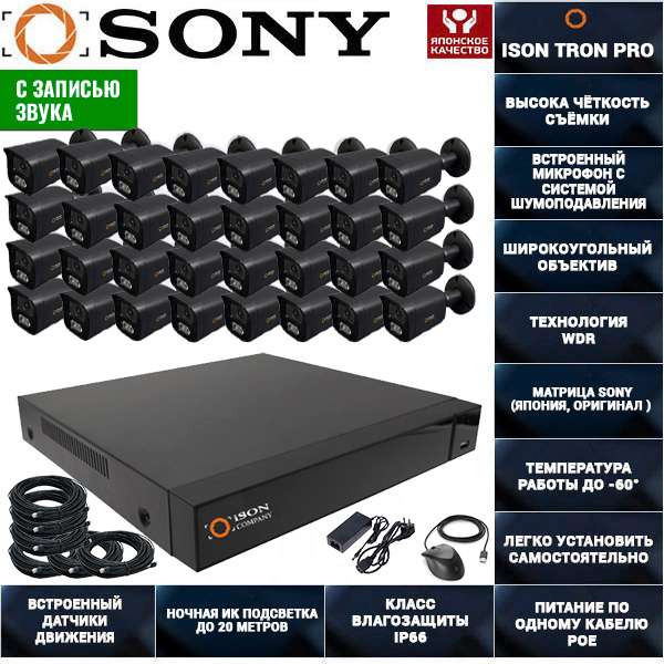 Система видеонаблюдения на 32 камеры с записью звука ISON TRON-32_black Система видеонаблюдения на 32 камеры с записью звука ISON TRON-32_black