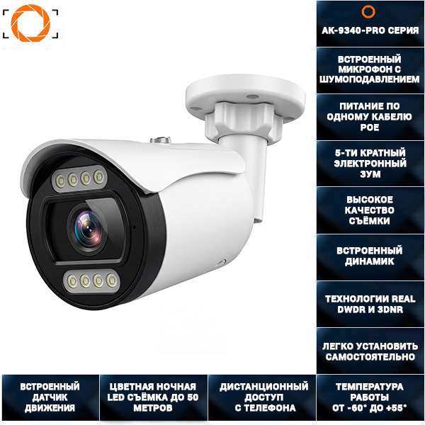 Цифровая IP POE камера видеонаблюдения AK-1340-PRO СЕРИЯ-2 Цифровая IP POE камера видеонаблюдения AK-1340-PRO СЕРИЯ-2
