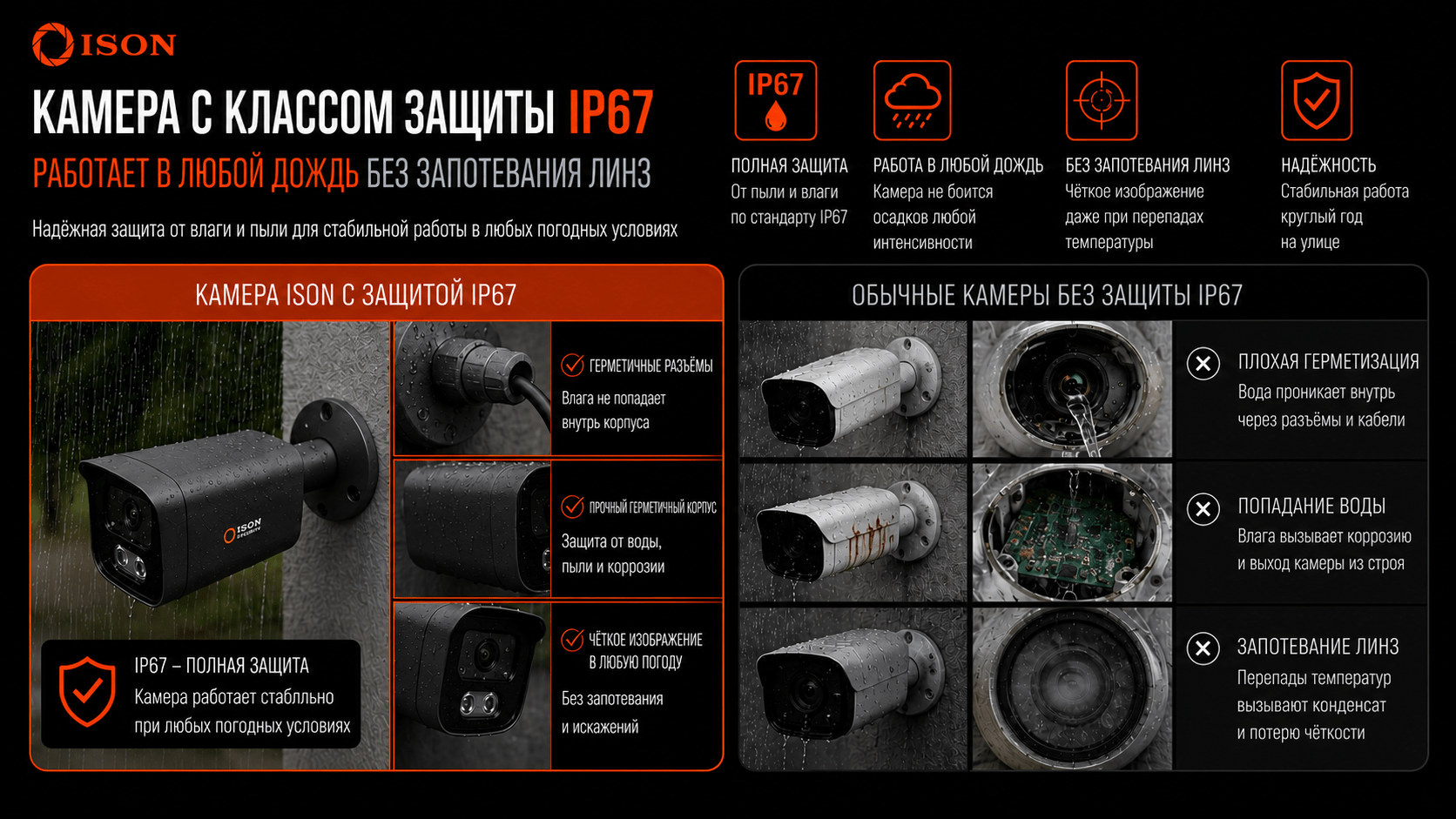 КАМЕРЫ ВИДЕОНАБЛЮДЕНИЯ ISON ALFA BLACK С КЛАССОМ ЗАЩИТЫ IP 67
