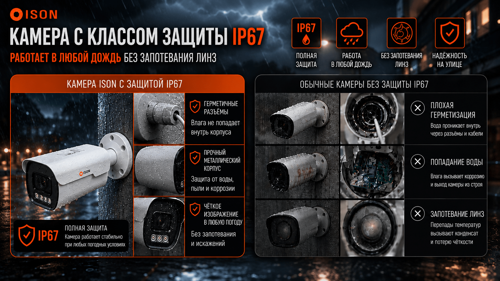 05 КАМЕРЫ ВИДЕОНАБЛЮДЕНИЯ ISON С КЛАССОМ ЗАЩИТЫ IP67-