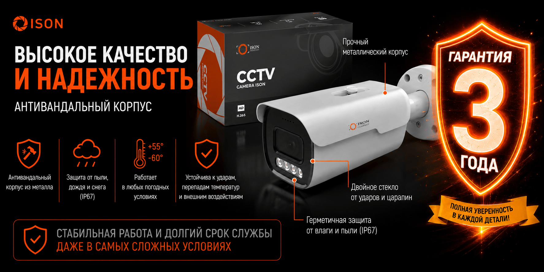 ГАРАНТИ 3 ГОДА НА КАМЕРЫ ВИДЕОНАБЛЮДЕНИЯ ISON MOHO PRO